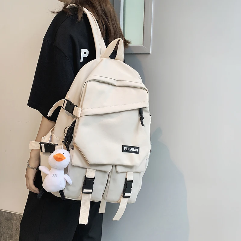 

Водонепроницаемый рюкзак HOCODO для женщин, Вместительная дорожная сумка, Однотонный женский ранец для ноутбука с несколькими карманами и защ...