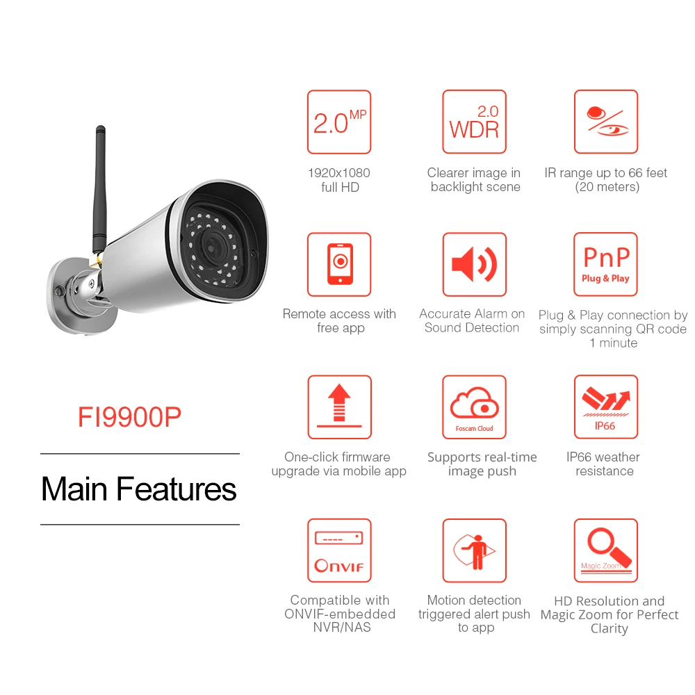 Foscam FI9900P HD 1080P наружная WiFi камера безопасности Всепогодная IP66 пуля 2.0мп IP Беспроводная камера наблюдения наружная IP камера