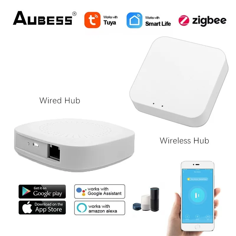 

Aubess Smart Home Tuya ZigBee 3.0 Gateway Hub Bridge Wireless And Wired Smart Life App Remote Control Alexa Google Home