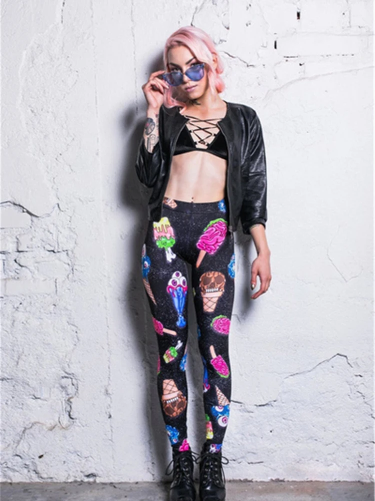 

Skull Printed Leggings Women Gothic Style Sexy Black Gym Sport Capris Fitness Kawaii Harajuku Female Pants Cute Cartoon Leggings