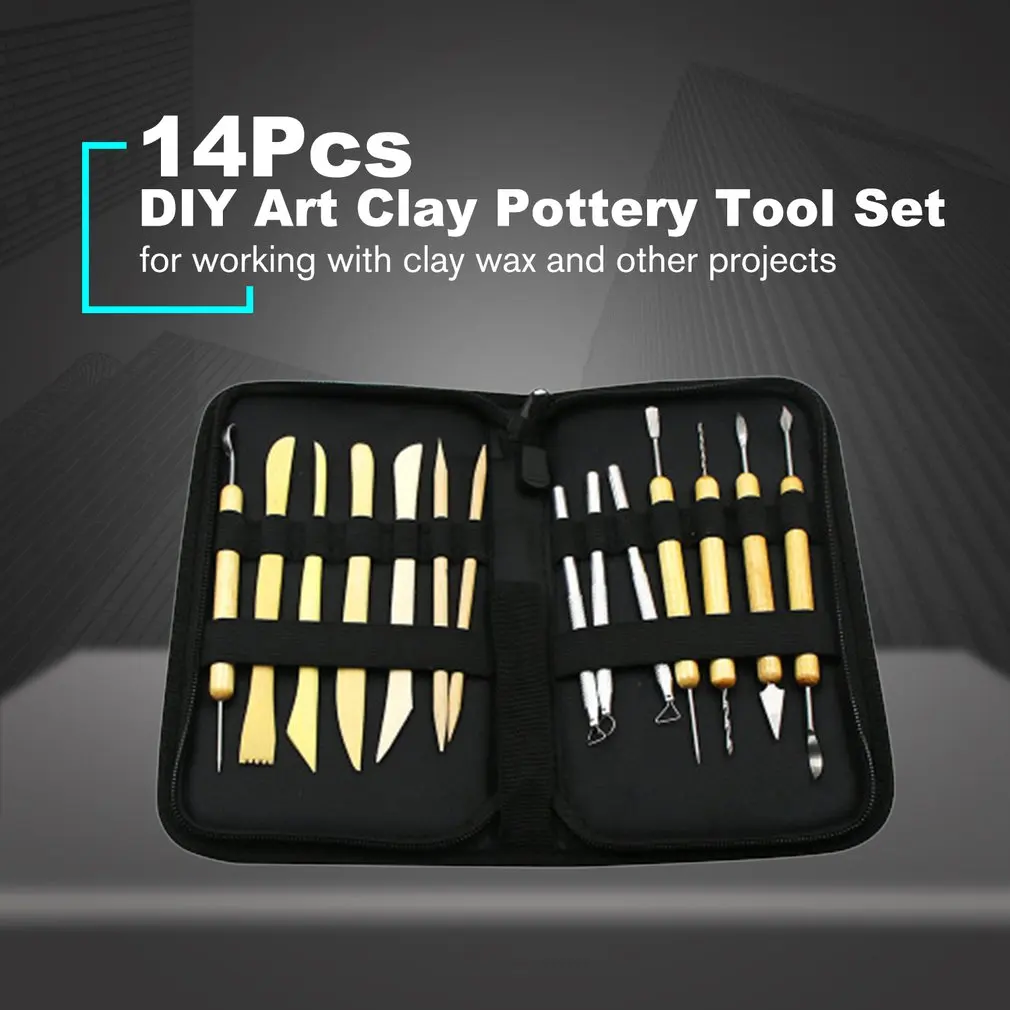 14pcs/set DIY Art Clay Pottery Tool Set Crafts Sculpting Kit & Ceramics Wooden Handle Modeling Tools | Инструменты