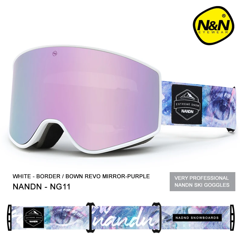 NANDN, новинка, лыжные очки, двухслойные, UV400, анти-туман, большая Лыжная маска, очки для катания на лыжах, для мужчин, женщин, для снега, сноуборда, очки - Цвет: White-PU