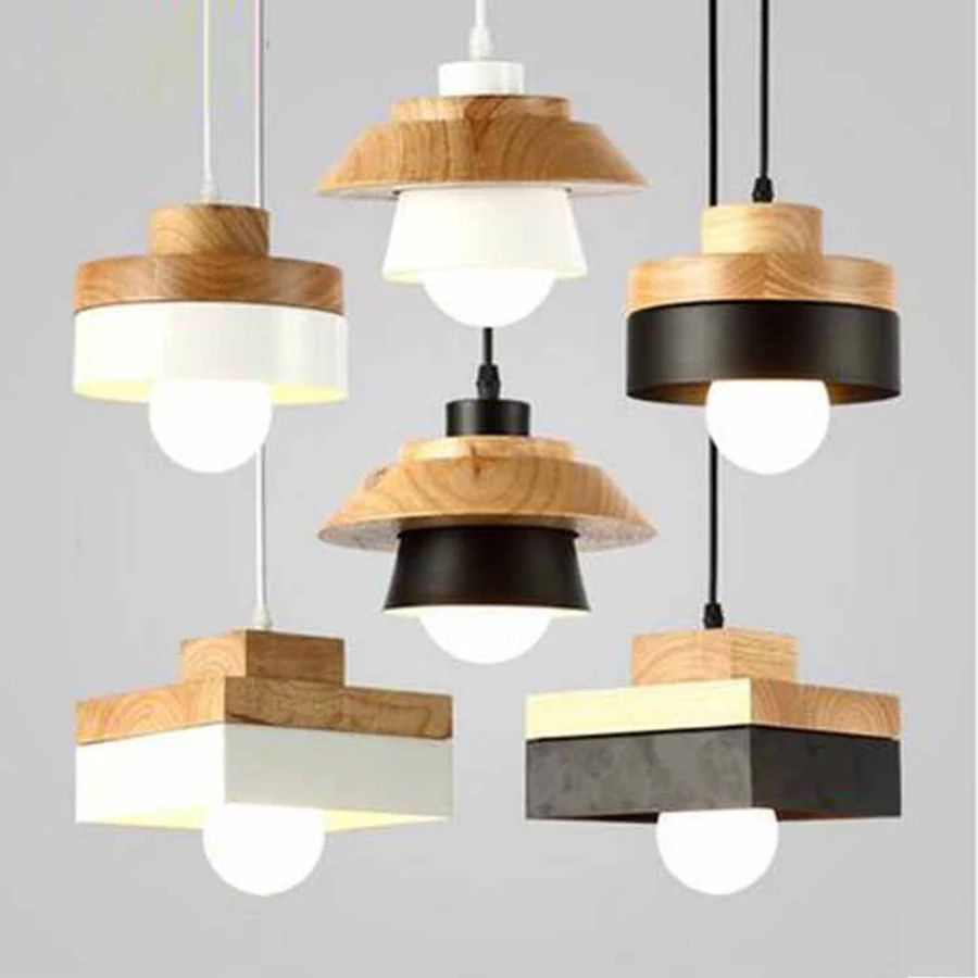 

Nordic E27 Minimalist Wood Pendant Lights Modern Iron LED Hanging Lamp Cafe Bar Restaurant White Black Art Deco Lamp