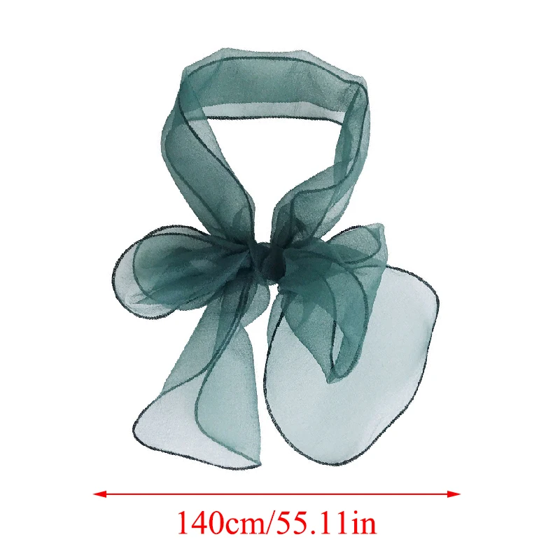 Женский тонкий летний шарф из органзы узкий длинный повязка на голову для