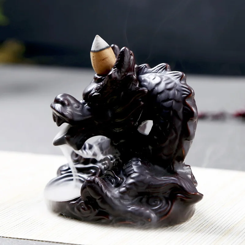 

Dragon Backflow Incense Burner Ceramic Censer Waterfall Stick Coil Holder 1 Pcs