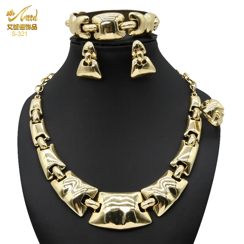 

ANIID 2021 Dubai High Quality Gold Jewelry Set African Popular Woman's Evening Earrings Rings Jewellery Set Luxury Bracelet Gift