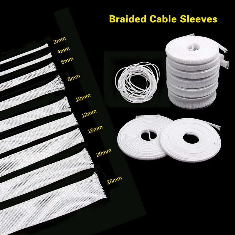 5M White Cable Sleeves DIY High quality Braid PET Expandable Sleeving Density Sheathing 2/4/6/8/10/12/15/20/25mm | Обустройство дома