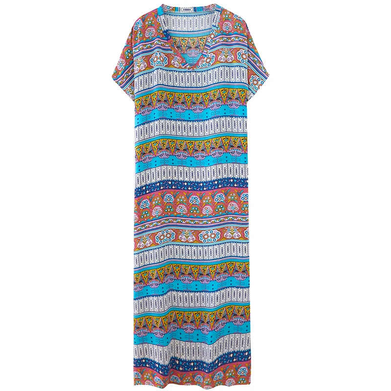 

Plus Size Women Dress Bohemian Beach Summer Sundress Print Maxi Dress Lady Vestidos Loose Casual Long Dress 2021 Fashion