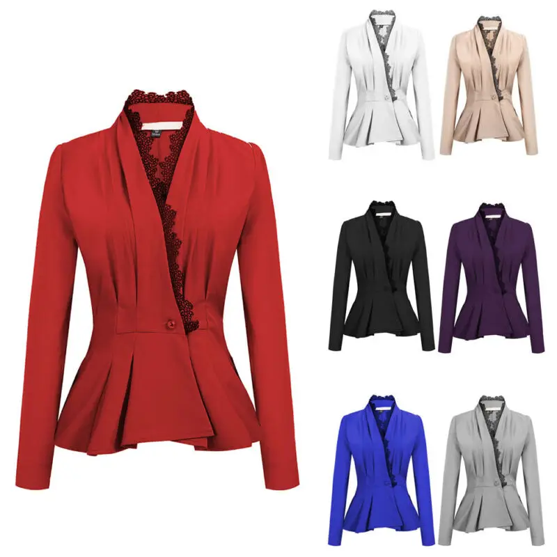 Женская тонкая куртка с баской на одной пуговице и длинным рукавом модная |