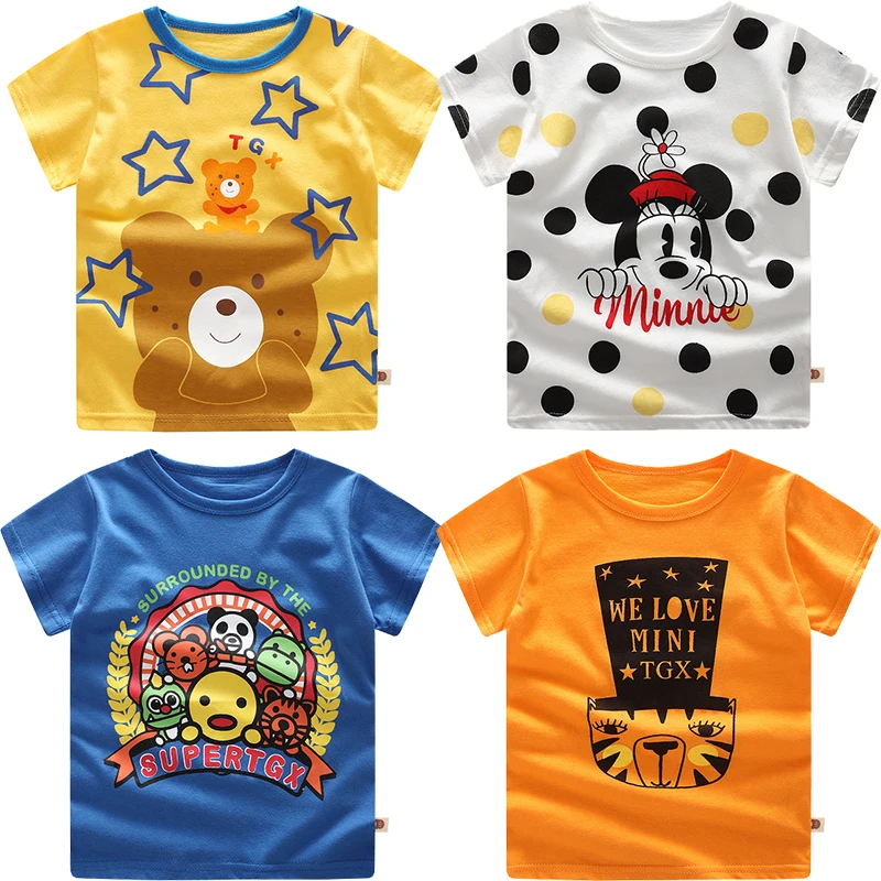 

Four-piece summer children's short-sleeved T-shirt cotton casual cartoon printing infant baby half-sleeved bottoming shirt