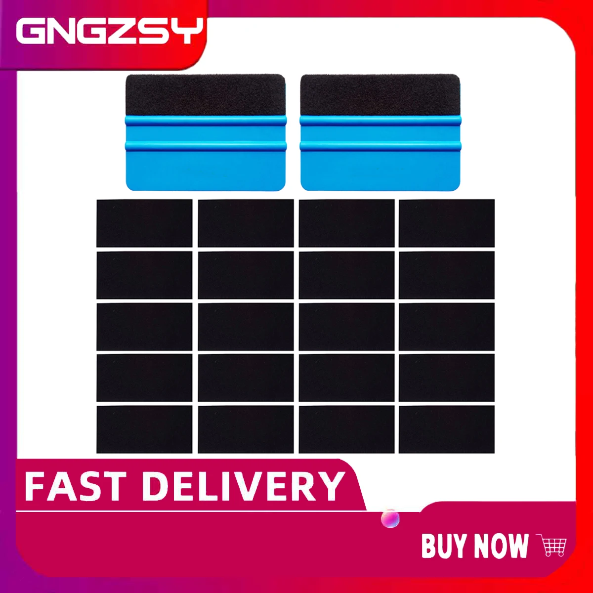 

20pcs Black Carbon Fiber Felt + 2pcs Blue Plastic Squeegee For Car Vinyl Film Wrap Ice Scraper Window Tint Auto Sticker K35A