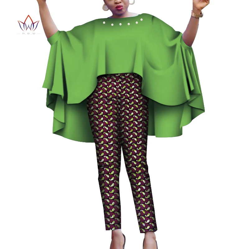 

BRW african 2 piece Sets Dashiki Elegant Womens Outfits Pants & Robe Top Plus Size African Clothes WY4275