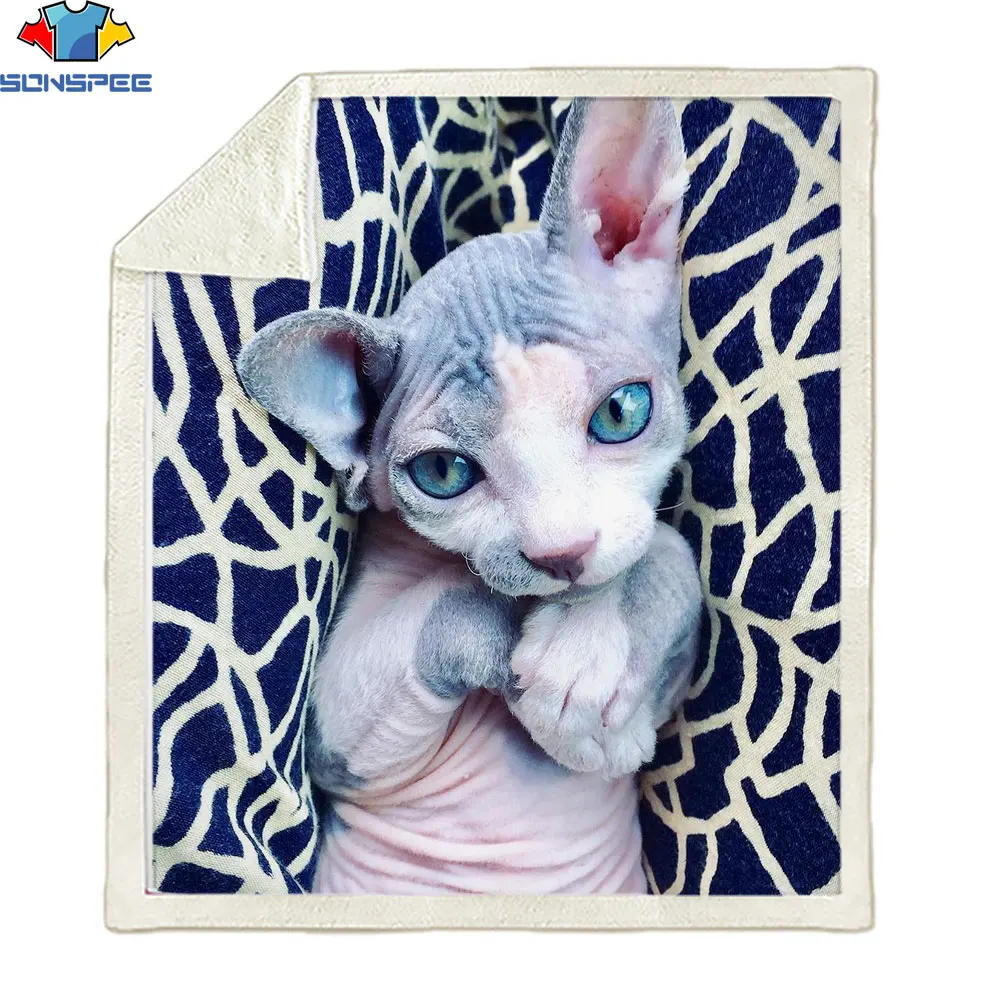 

SONSPEE Animal Canadian Sphinx Cat Hairless Cat Male and Female 3D Printing Blanket Large Size Harajuku Street Warm Blanket