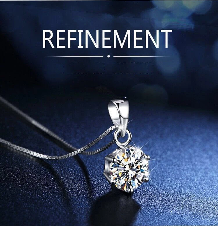 

100% Real Classic 925 Silver Pendant Necklace round excellent 1ct D color moissanite Women Clavicle Chain Anniversarry Gift