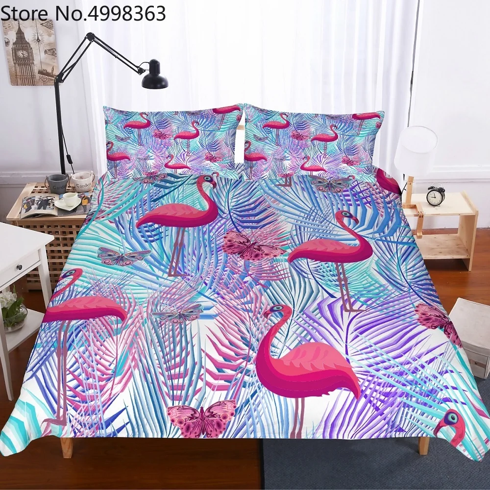 Розовый комплект постельного белья с изображением листьев джунглей наволочка