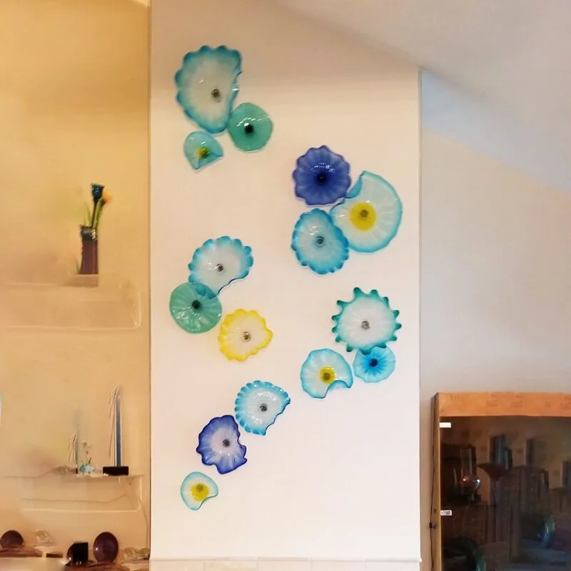 

Modern Art Hanging Blown Glass Plate Wall Decoration Turkish Murano Flower Shaped Glass Plates