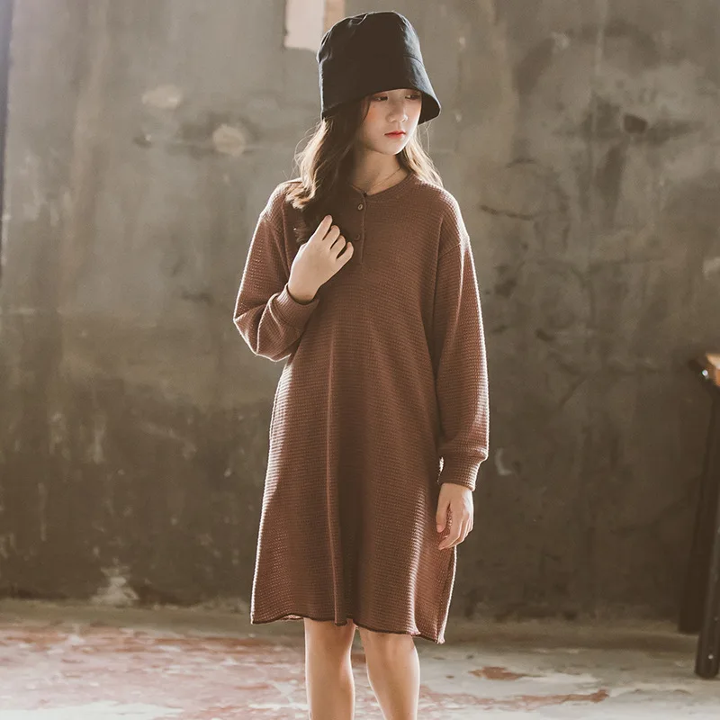 

4 To 15 Years 2021 New Autumn Teens Girls Cotton Dress Teenage Kids Clothes Dresses Long Sleeve Baby Spring Clothing Knee Length