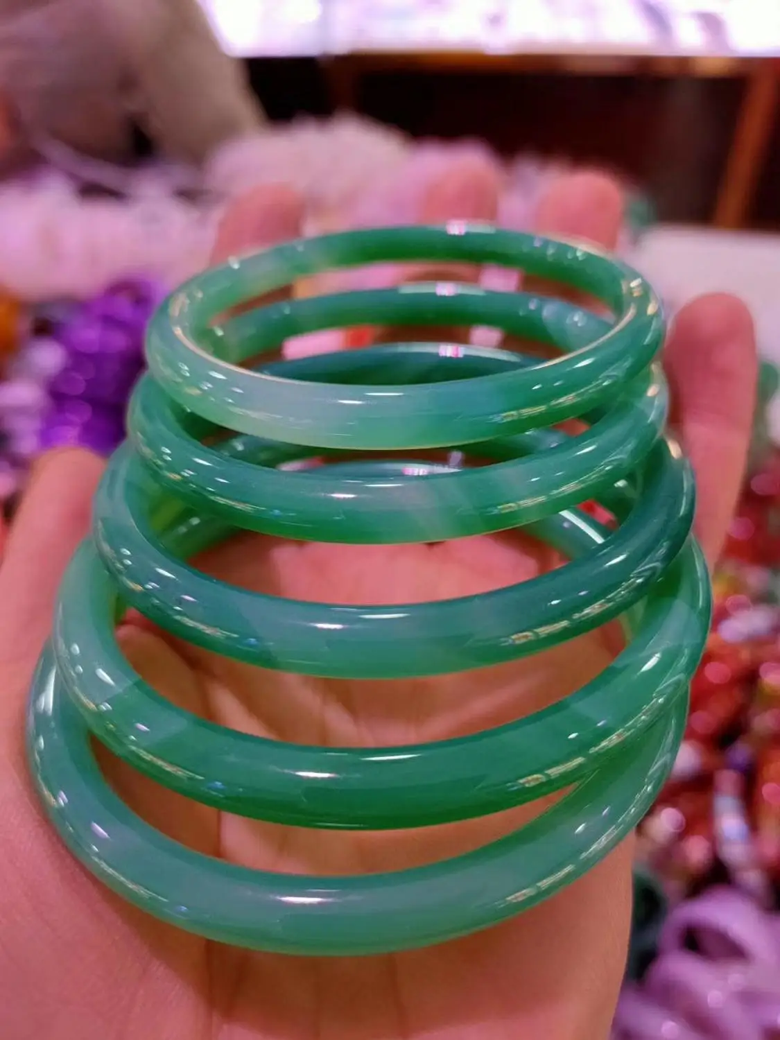 

natural cuff green Chalcedony round BEAUTIFUL sweet women lady charm bangle bracelet luck 58-62MM