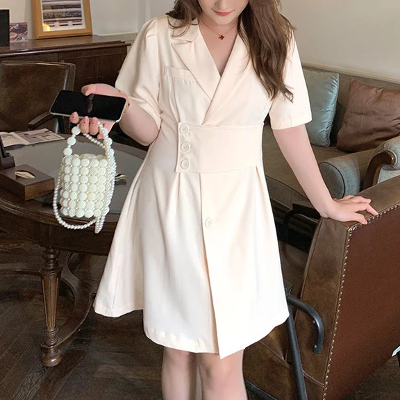 

2021 new fat MM waist show temperament of thin short sleeve shirt workplace yards custom dress female