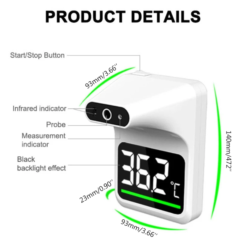 

Automatic Non-Contact Wall Hanging Infrared Forehead Thermometer Fever Alarm Accurate Instant Reading for Offices, Shops