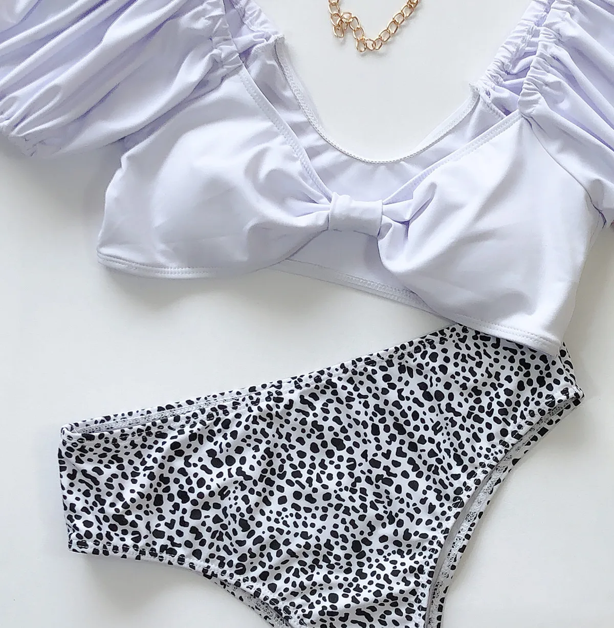 

Swimming Suit for Women Swimsuit Ladies Lotus Sleeve Split Bikini 2018 Swimwear Print Leopard Girls Fashion Sexy High Waist