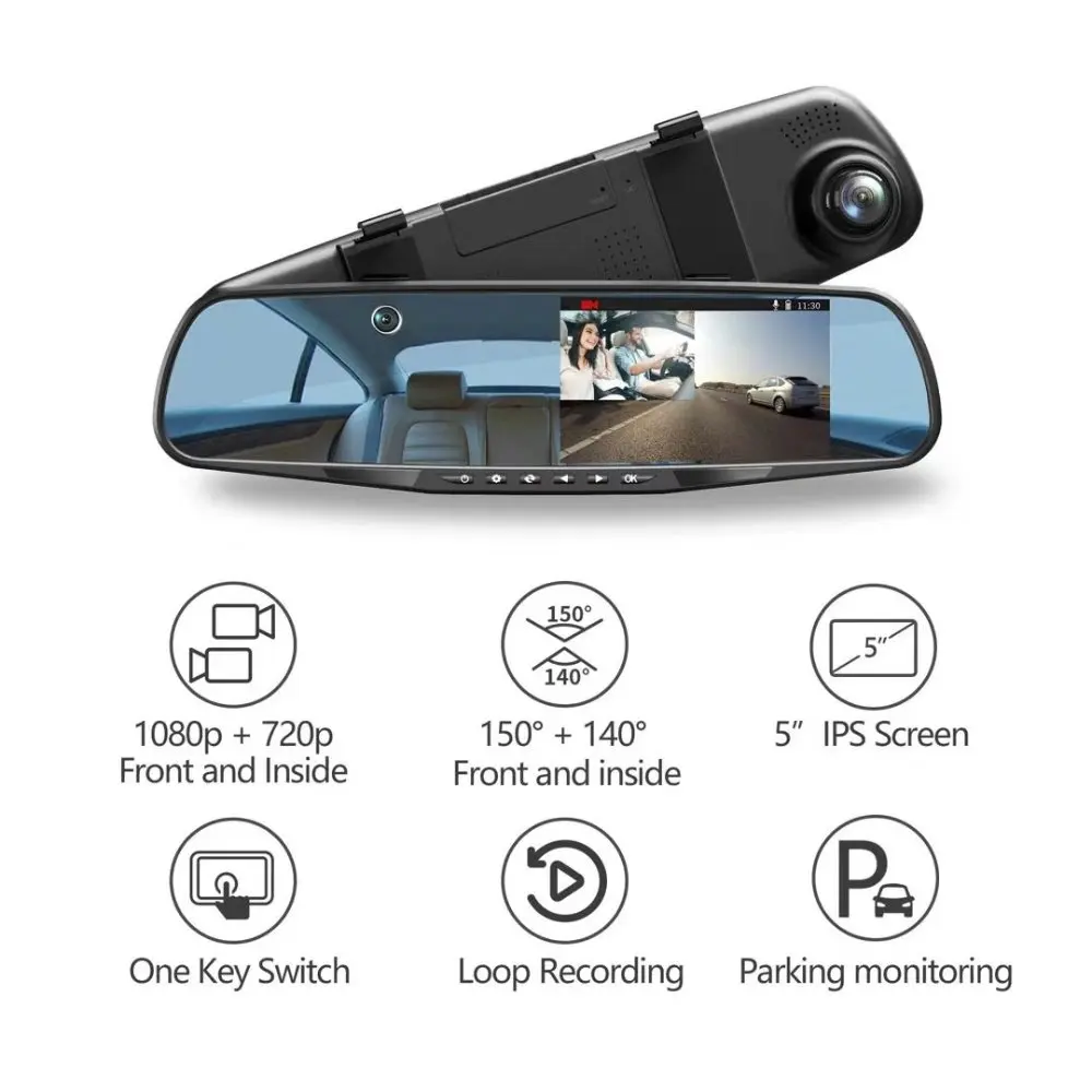 LUU 1080P FHD Автомобильный видеорегистратор dash cam Скрытая Встроенная камера 5," ips зеркало заднего вида цифровой видеорегистратор двойной объектив видеокамера