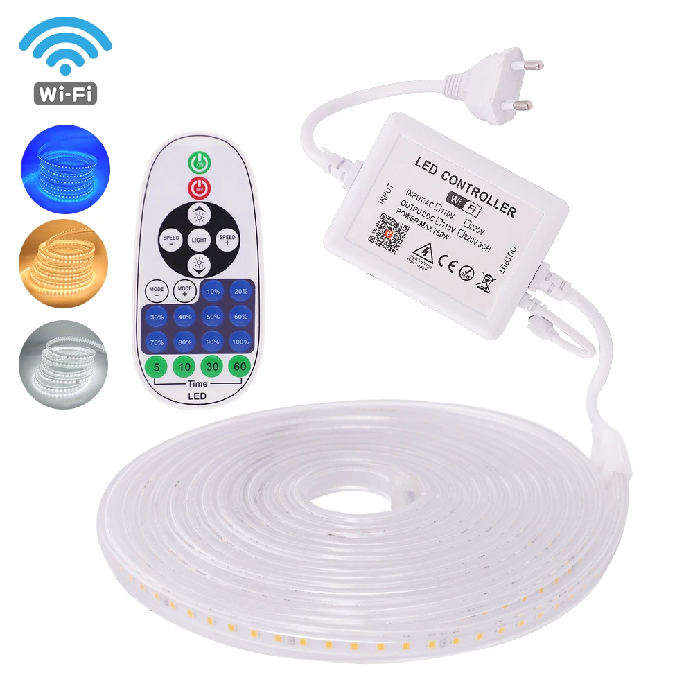 

WIFI Dimmer LED Strip 220V 110V 2835 120LEDs/m Waterproof Outdoor Decor EU AU UK US Set Flexible Tape Ribbon LED Light Lamp