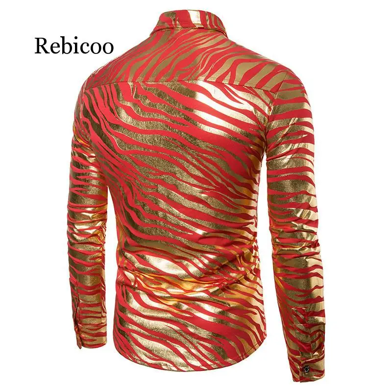 

2019 Tuxedo Shirt Men's Slim Long Sleeve Shirt Red White Black Stripe Casual Business Shirt Top XL S-XXL