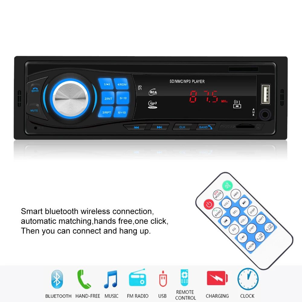 1 DIN автомобильный стерео MP3 плеер один в приборной панели Bluetooth USB AUX fm радио