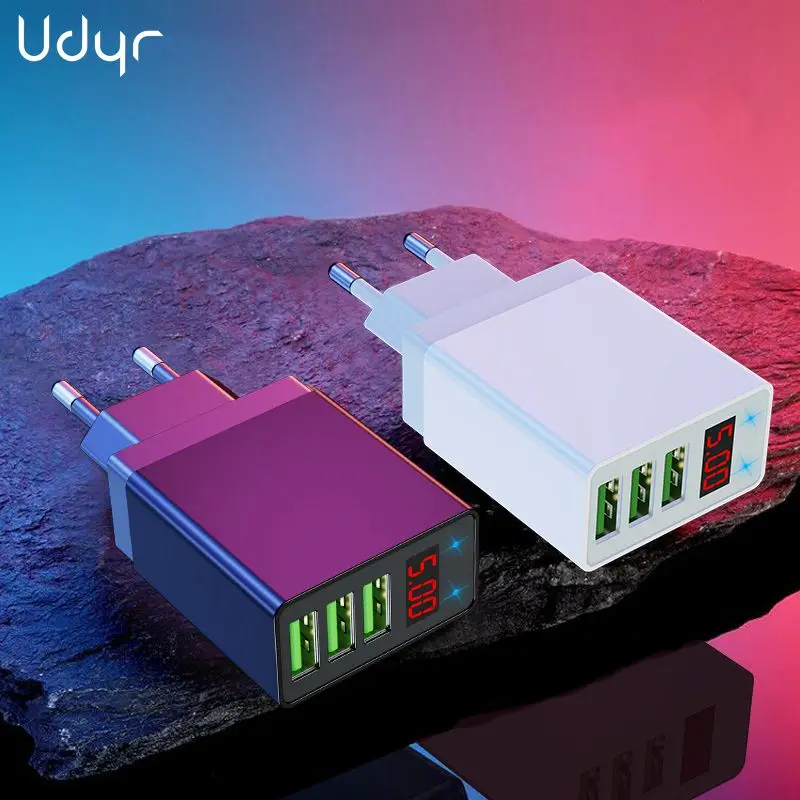 Udyr LED Display EU US 3 USB Charger 3A Mobile Phone Fast Charging Wall For iPhone 11 Samsung Xiaomi Huawei | Мобильные телефоны и