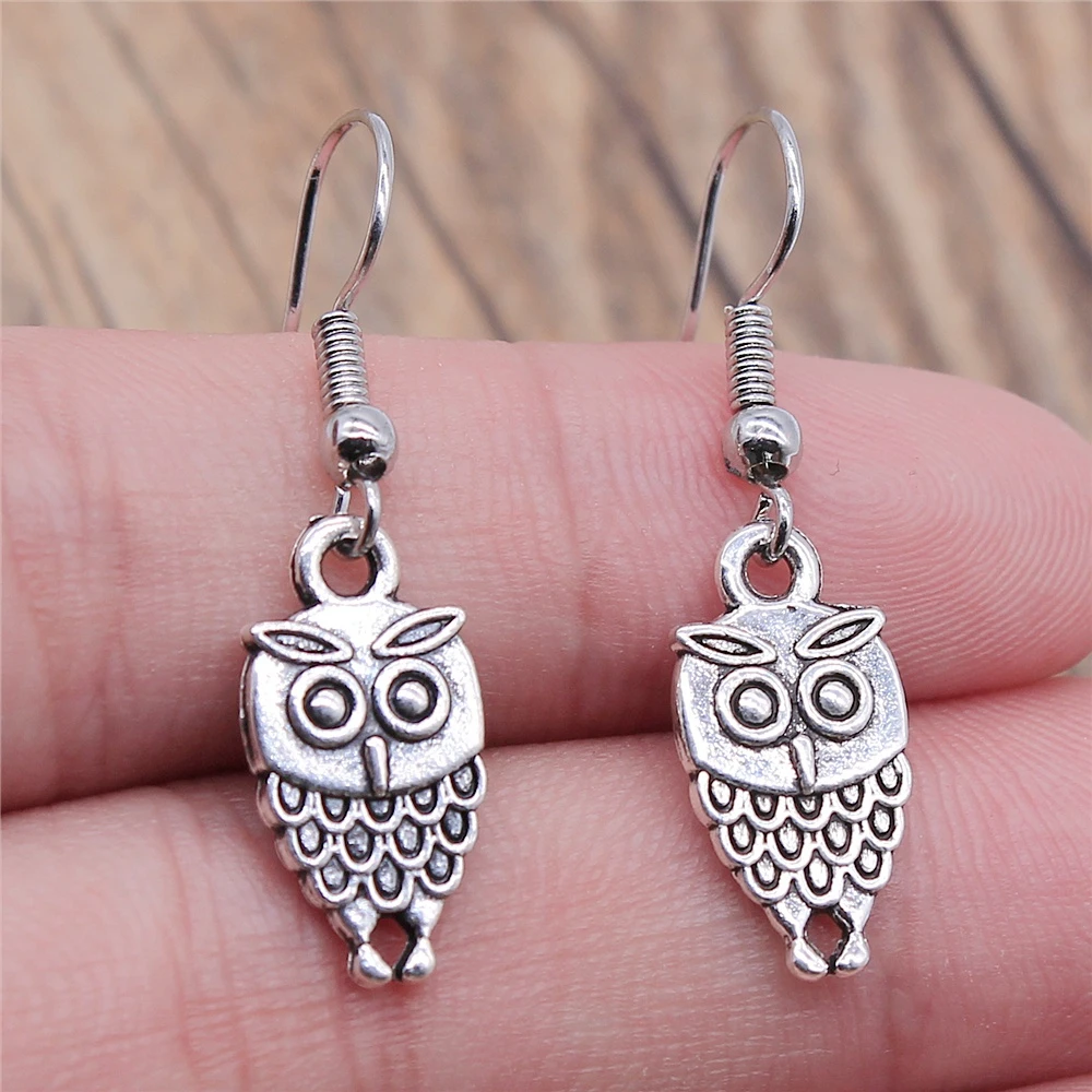 Vintage Antique Silver Color 19x9mm Double Sided Owl Charms Drop Earrings Fit Women Party Gift Jewelry Handcrafts | Украшения и