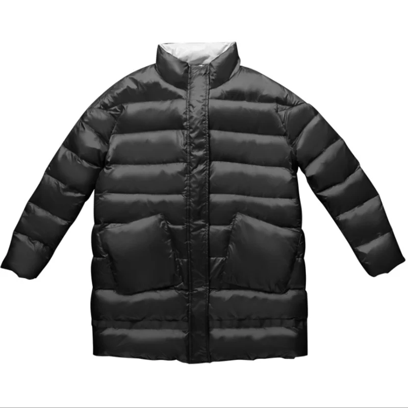 

2019 Women medium long new down jacket fashion winter warm pure color cotton red black loose omfortable student gray overcoat