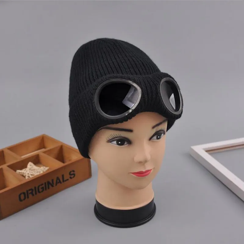 Зимние лыжные шапочки кепки со Съемные очки вязанные шапки маска Gorras капот