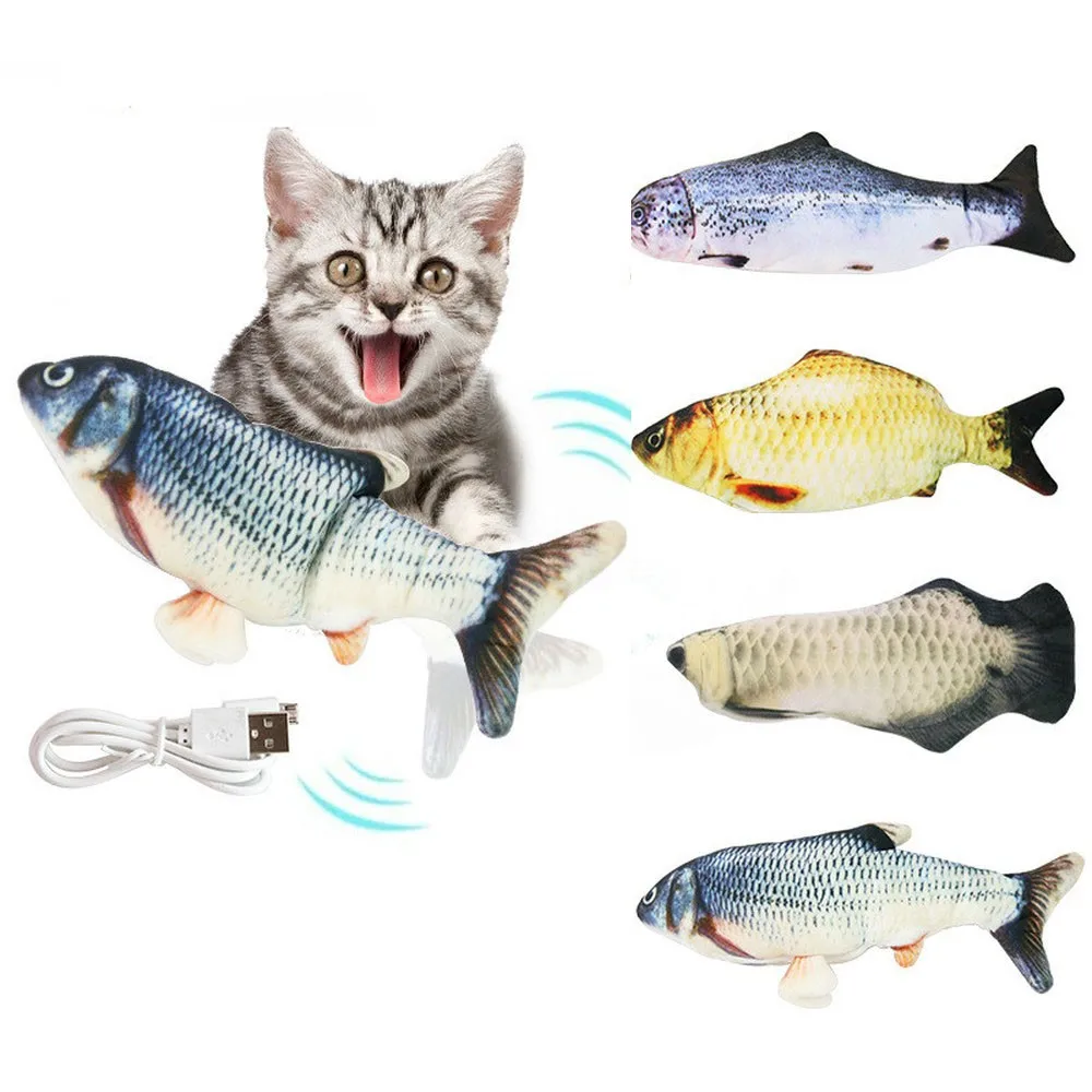 1PC Cat Wagging Catnip Toy USB Charging Simulation Cat Toy 28CM Dancing Moving Floppy Fish Cats Toy Electronic Pet Cat Toy