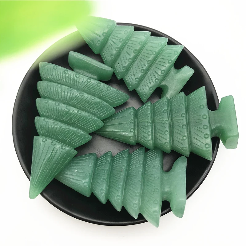 

1PC Natural Green Aventurine Crystal Hand Made Carved Christmas Tree Crystal Carved Figurine Natural Stones and Minerals