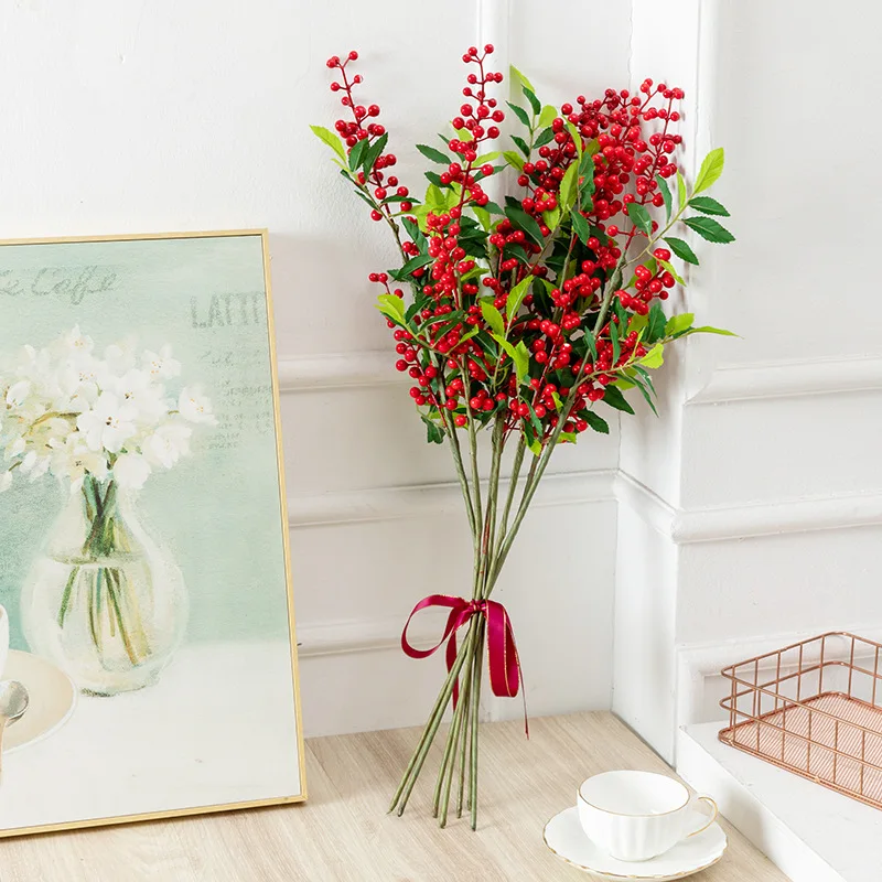 Искусственные зеленые листья ягоды маленький красный фруктовый цветок