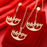 24k dubai gold color letter jewelry sets for women african india happy party wedding necklace pendant earrings jewellery set