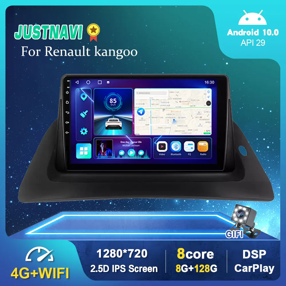 

1280*720P 9" Android 10.0 GPS Car Radio For Renault kangoo 2007-2009 Multimedia Player DSP Carplay 6G 128G Stereo No 2 din DVD