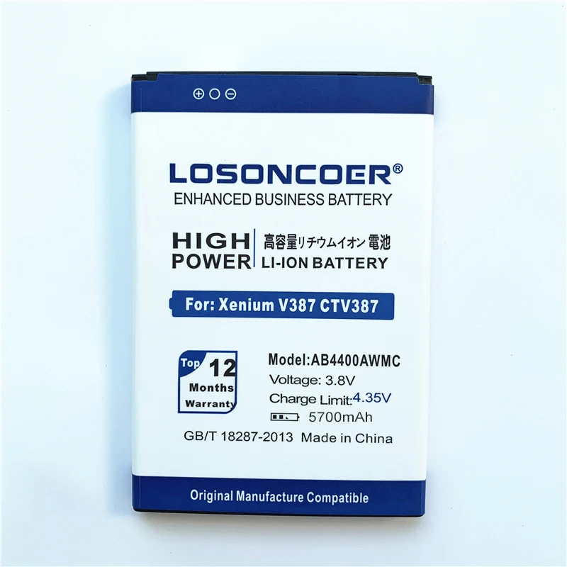 LOSONCOER 5700 мАч AB4400AWMC Аккумулятор для PHILIPS Xenium CTV387 V387 Сменные Аккумуляторы для телефонов