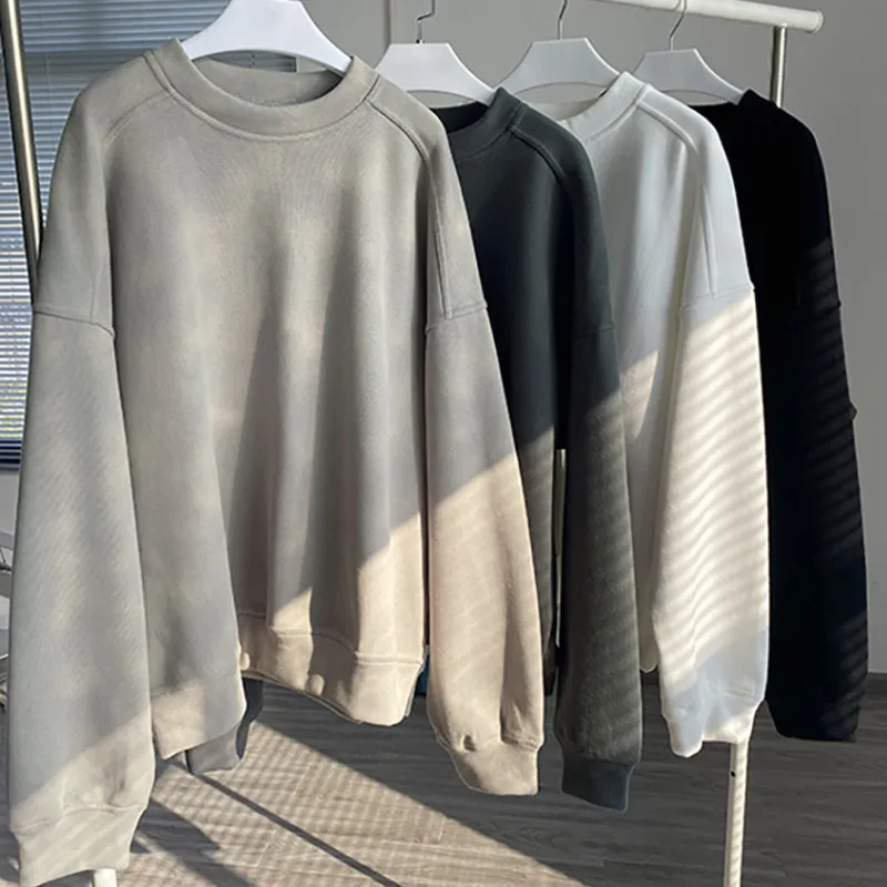 

Korean Women's Solid Color Sweateshirt Women's 2020 Thicke Round Neck Pullover Loose Simple Long Female Tops Aa82