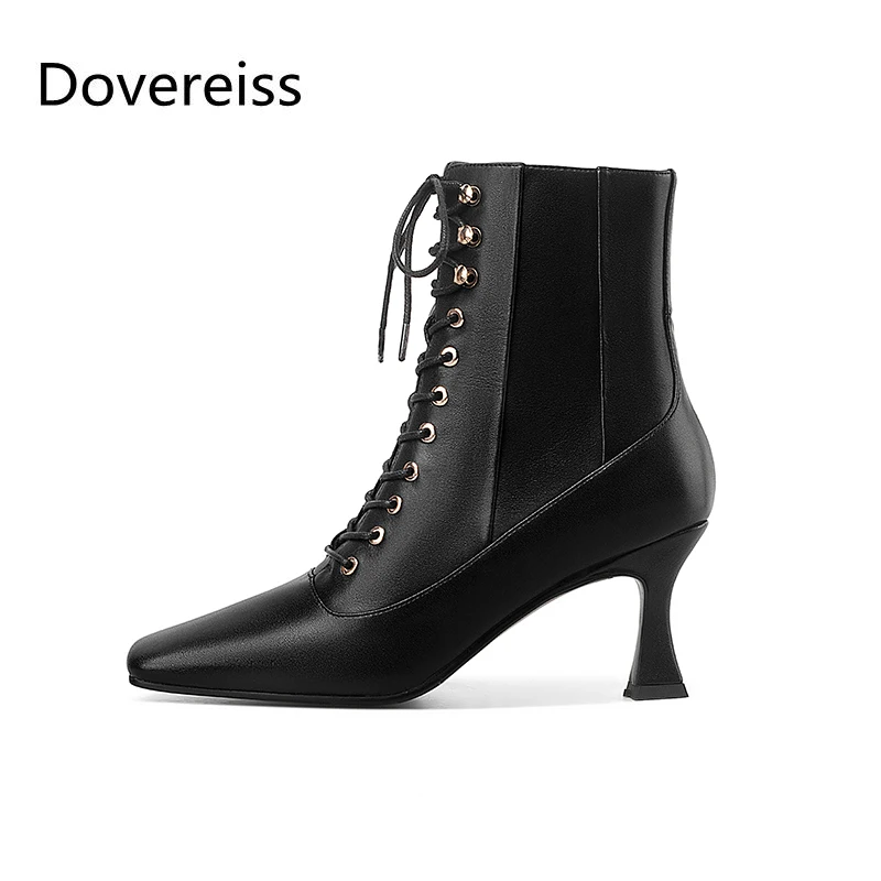 

Dovereiss Fashion Women's Shoes Winter new Square toe Stilettos Heels Cross tied Elegant Concise Mature Short boots 34-43