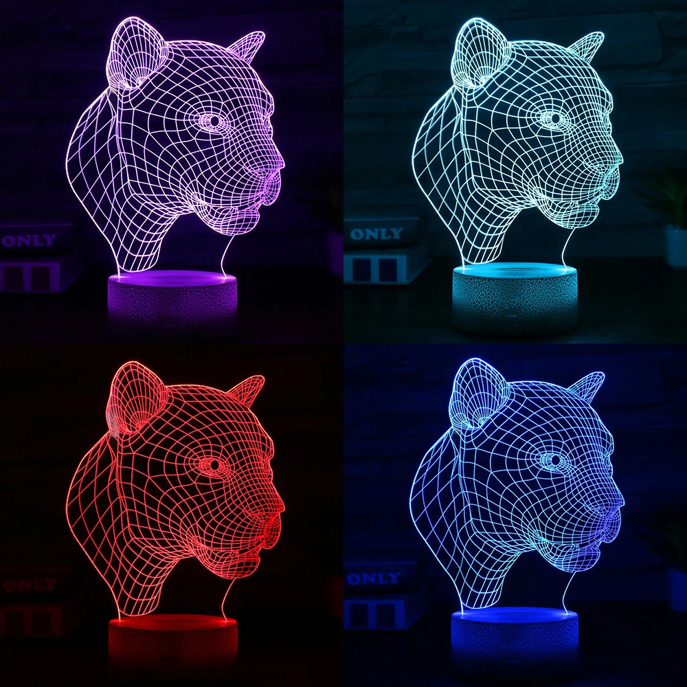 Leopard Head трехмерное видение ночник светодиодный украшение для дома 7 цветов 3D