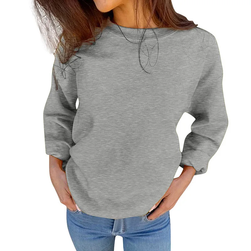 

Spring Autumn Women Printed Comfortable Long Sleeve Round Neck Solid Color Sweatshirt Pullover for Indoor Outdoor TY66