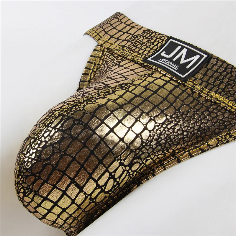 AIIOU Mens Underwear Gay Thongs and G Strings Sexy Gold Faux Leather Leopard Panties Jockstrap Pouch Penis Open T-back Men Thong |