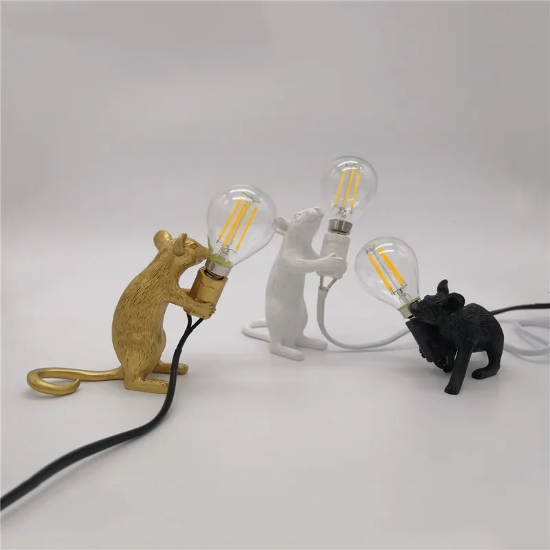 Seletti resina mono lámpara negro oro blanco ratón de diseño lámpara artística decoración industria Loft colgante de cuerda vintage lámpara LED lámpara animal