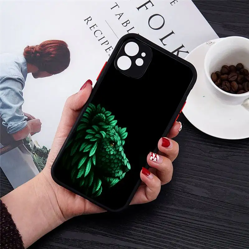 

Phone Case For iPhone 12 11 Mini Pro XR XS Max 7 8 Plus X Leaf animal lion owl tiger Matte transparent cover