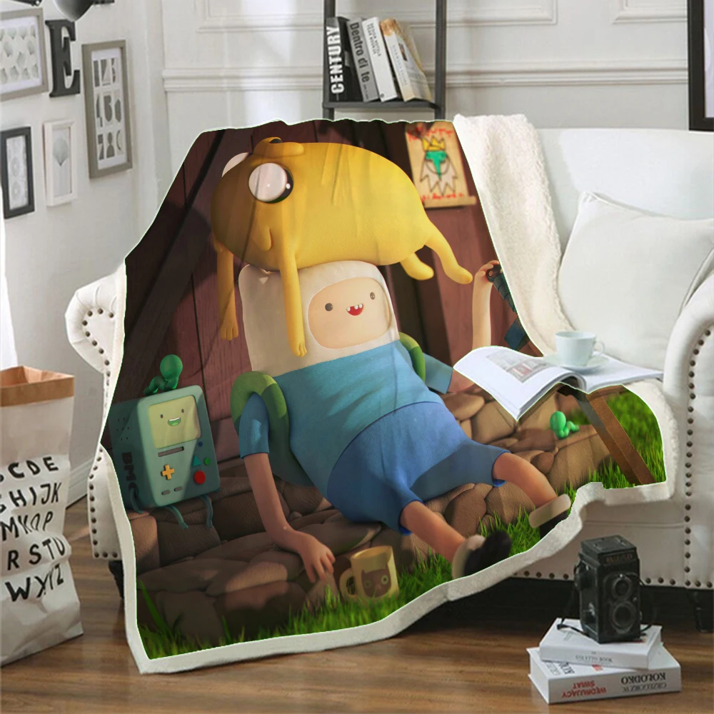 

3D Adventure Time Blanket Sherpa Fleece Bedspread Blanket Vintage Bedding Square Picnic Wool Soft Blanket