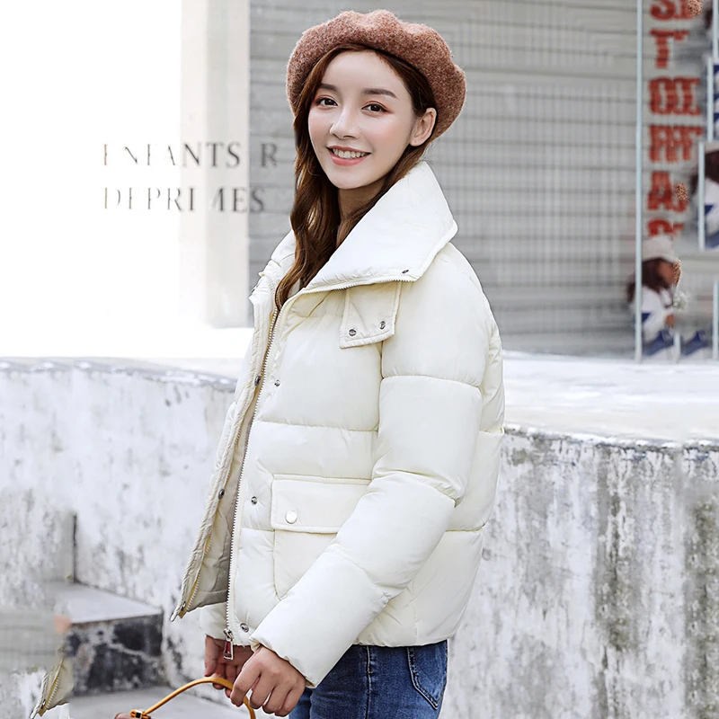Женские парки короткая зимняя куртка с отложным воротником хлопковые пуховики