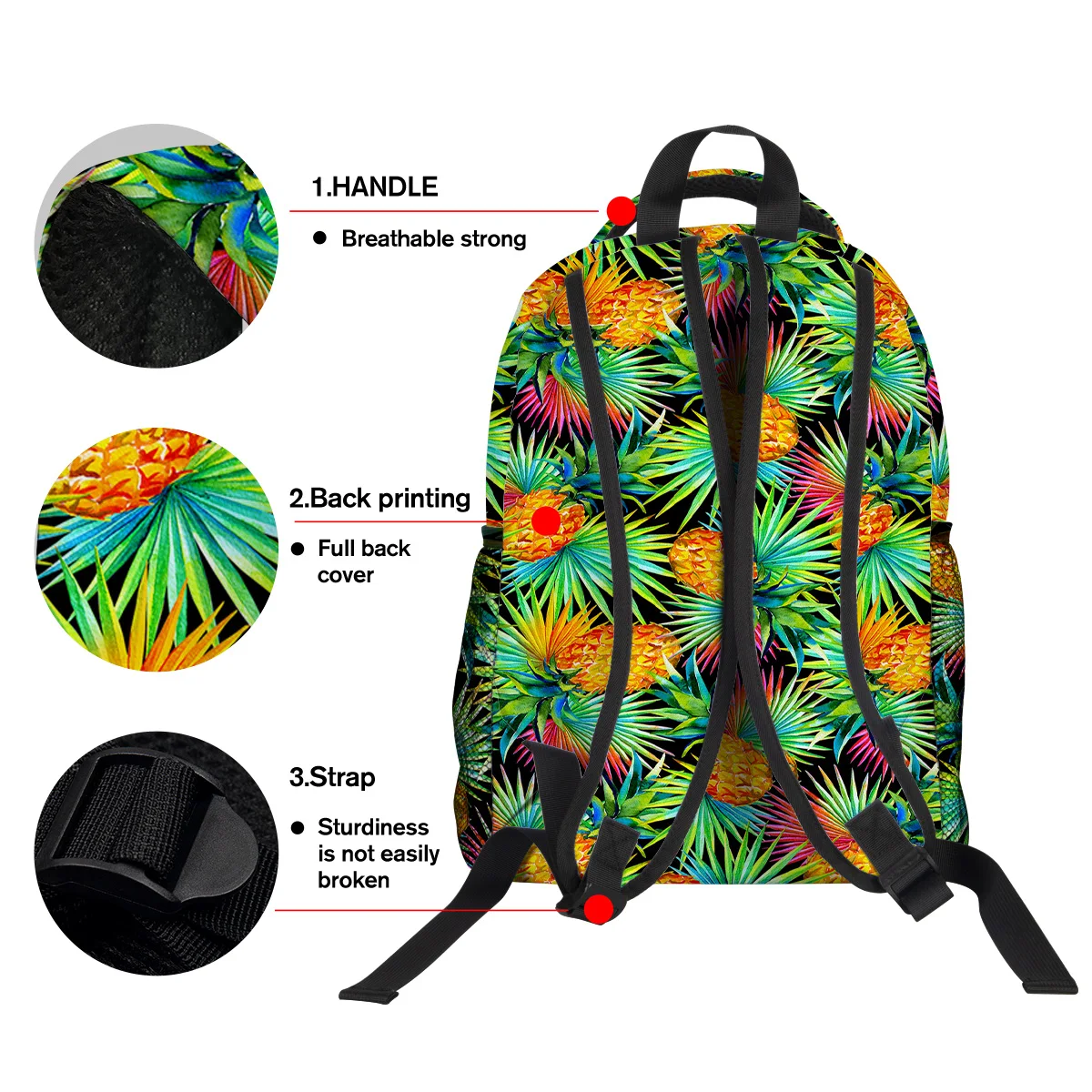 Рюкзак из плоды ананаса желтого цвета для студентов колледжа износостойкий