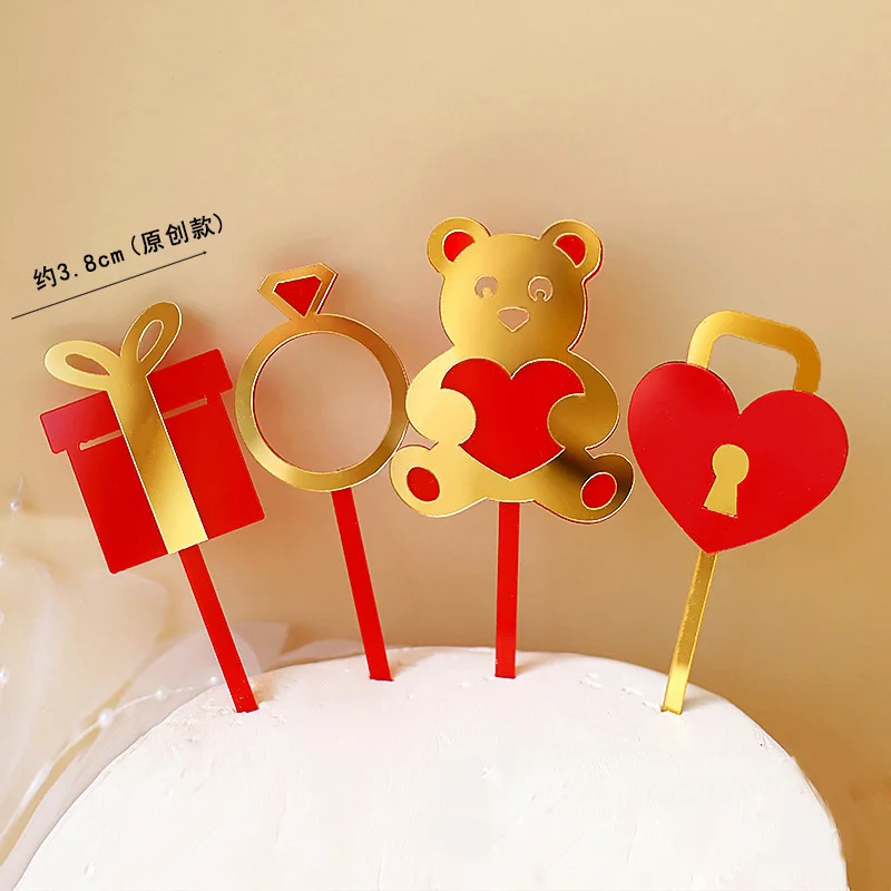 Новинка 2022 года свадебный акриловый топпер для торта золото красное сердце кекс
